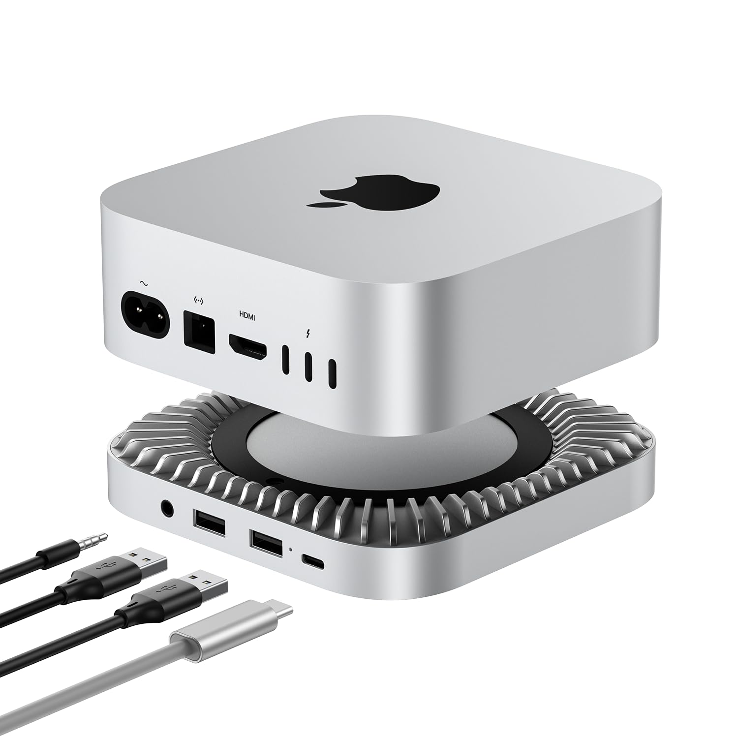 

RayCue Хаб для Mac Mini M4 Включает NVMe SSD HDMI 4K Считыватель карт и Разъем для наушников для Mac Mini Pro 2024 4-в-1 USB-C (40 Гбит) - Расширение, 60 Гц,