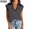 Women's Fashion Casual Summer Spring Stripe Print Short Sleeve V-Neck Blouses & Shirts