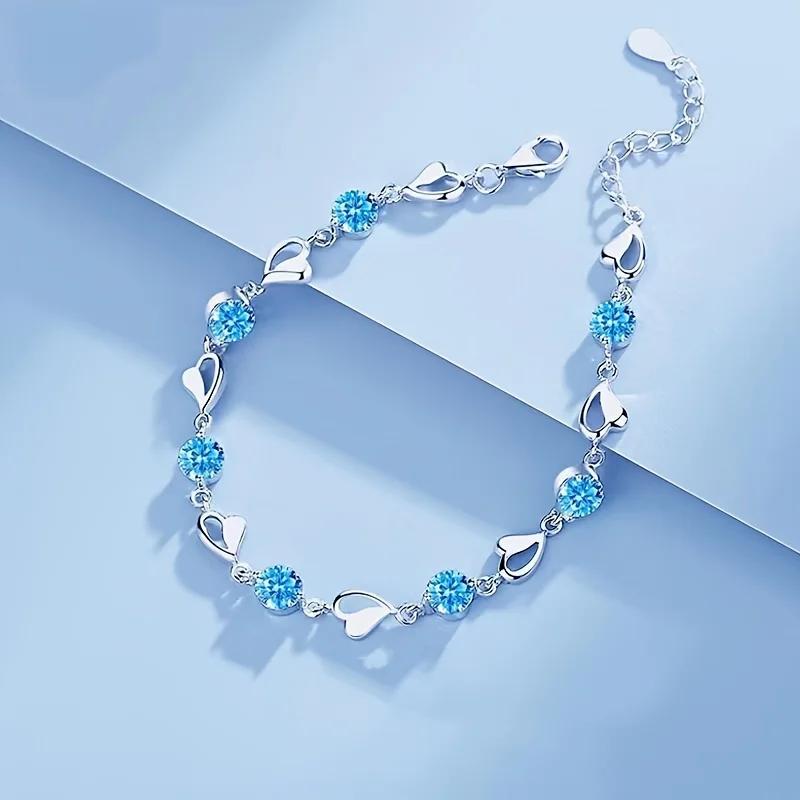 

2pcs/set 925 Silver Heart Bracelet Necklace Jewelry Set for Women Korean Adjustable Charm Bracelet Luxury Party Jewelry