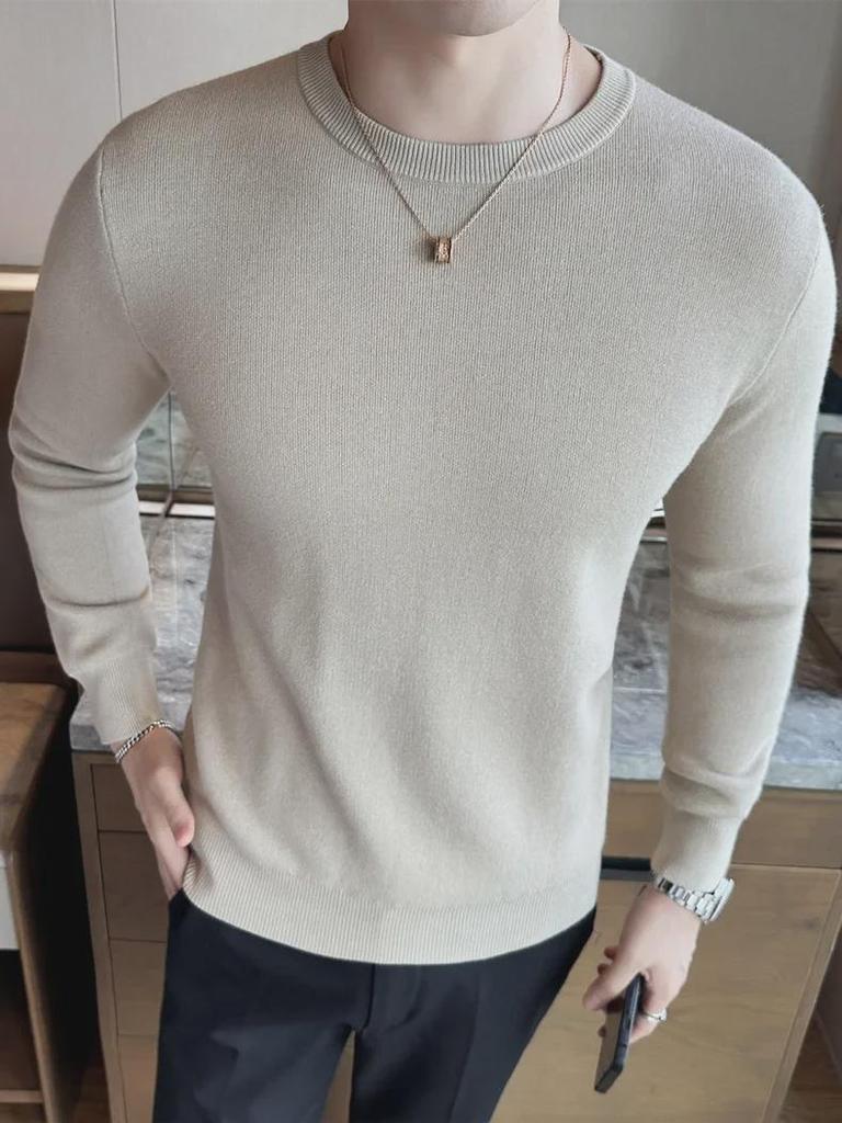 Maglione Invernale da Uomo Collo Tondo in Pile Spesso - Caldo Pullover a Manica Lunga Lavorato a Maglia