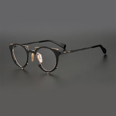 Super Persönlichkeit Japanischer Designerstil Grüne Runde Brille Titanplatte Blaue Optische Brille