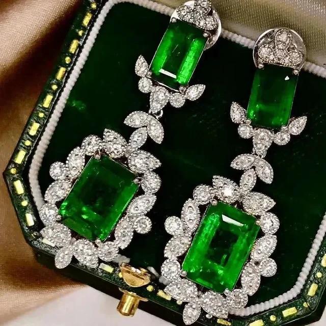 New Popular Women'S Pendant Emerald Earrings Retro Party Accessories With Bright Green Zirconia Elegant  Jewelry Gifts