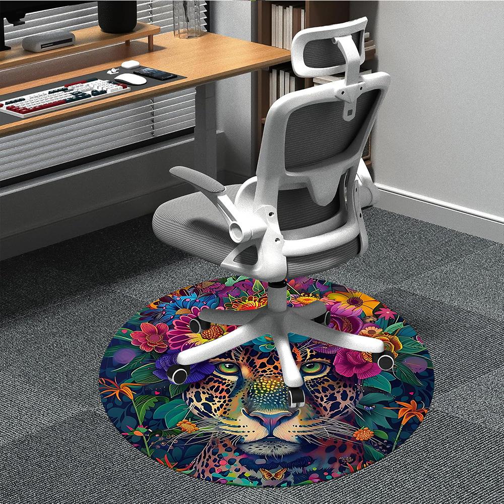 

1pc Floral Leopard Print Chair Carpet for Office, Round Non Slip Durable Large Size Office Carpet, Suitable for Office 80cm