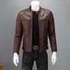 Autumn and winter new cowhide texture leather jacket, men's stand-collar motorcycle jacket, vintage color-block youth men's leather jacket