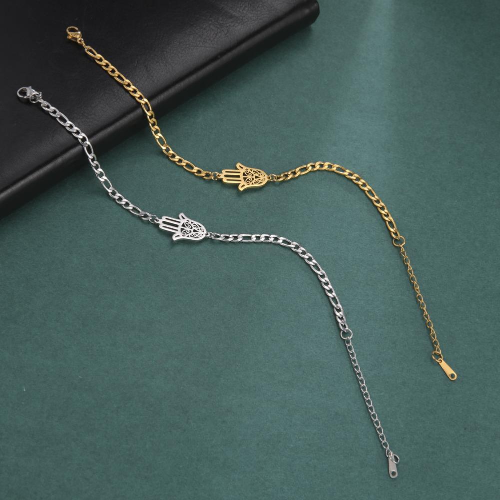Amulet Hamsa Hand of Fatima Bracelets on Hand Gold Women's Bracelet Stainless Steel Islamic Lucky Jewelry Gift