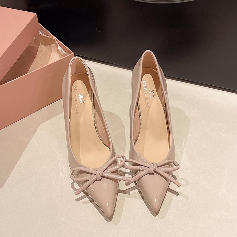 Black Bow Beautiful High Heels Women's New Autumn Temperament Versatile Sexy Pointed Shallow Mouth Single Shoes Women