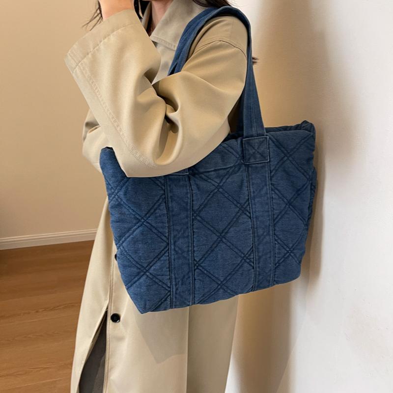 Geantă tote romboidă Geantă de umăr din denim de mare capacitate pentru femei