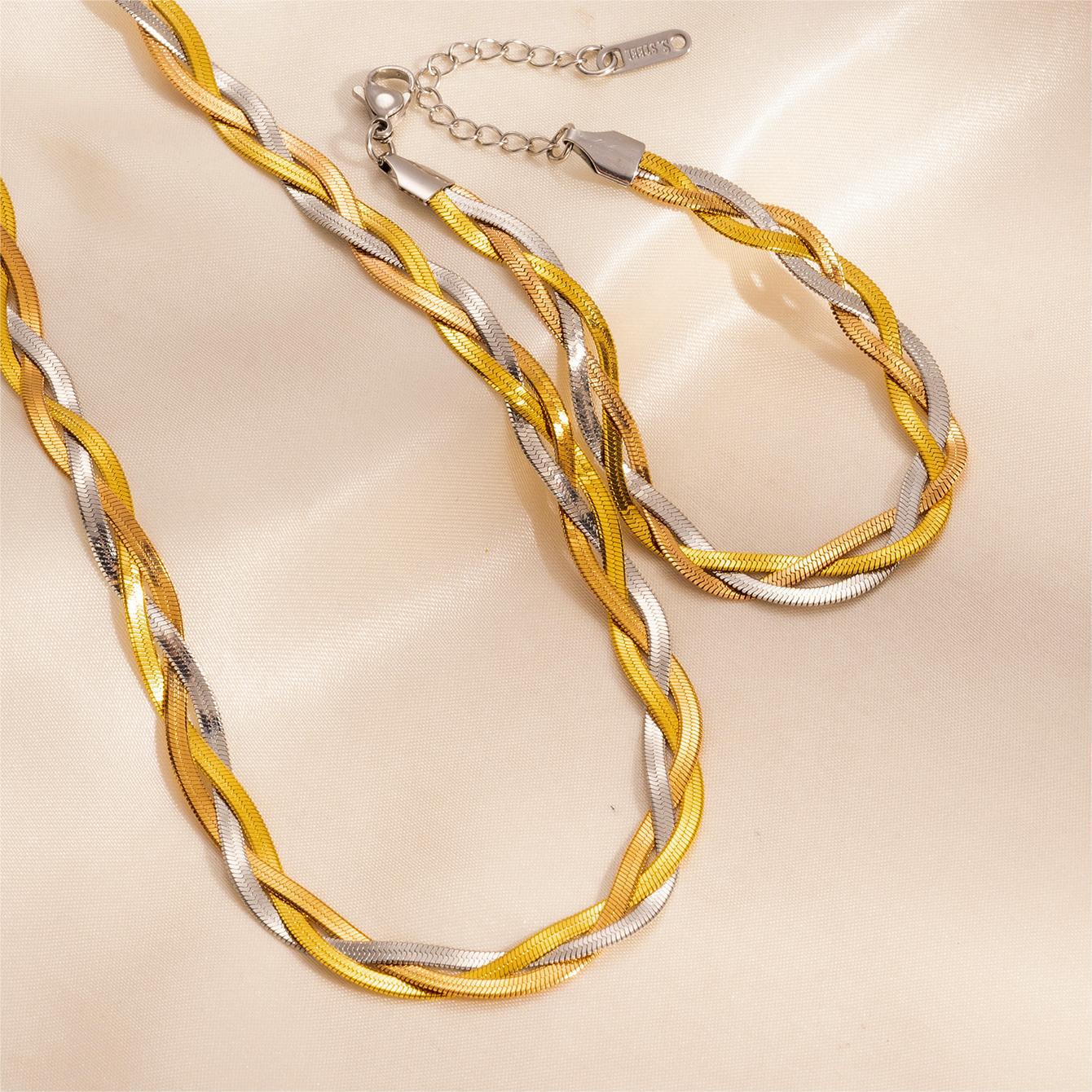 

European and American Light Luxury Gold-Plated Titanium Steel Twist Chain Necklace and Bracelet Set