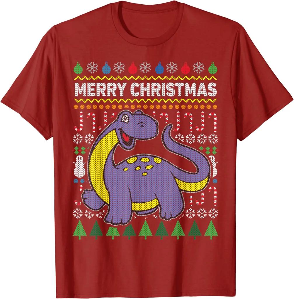 Cute Dinosaur Ugly Christmas Sweater Xmas Gift TShirt 100 Cotton ONeck Summer Short Sleeve Casual Unisexs Tshirt Size S3XL