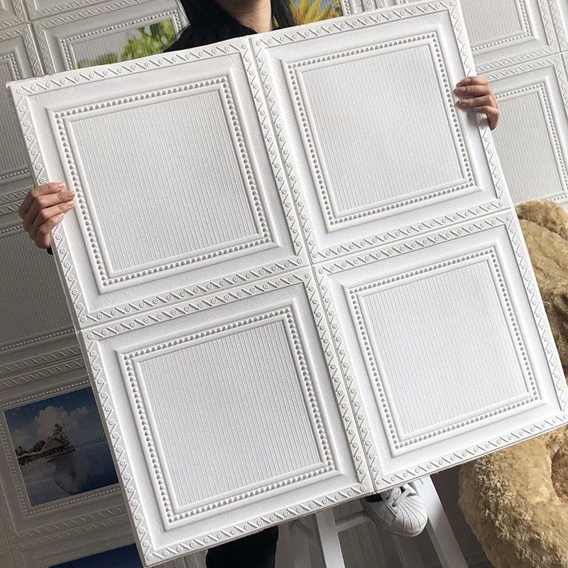 1-10pcs 70x70cm Foam 3D Waterproof Anti-collision Wallpaper Ceiling Background Room Decor Decoration Self-adhesive Wall Stickers