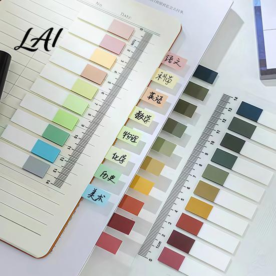 Professional File Sorting Tabs Index Sticker with Built-in Scale Ruler Morandi Color Transparent Book Annotation PET Page Markers Compact