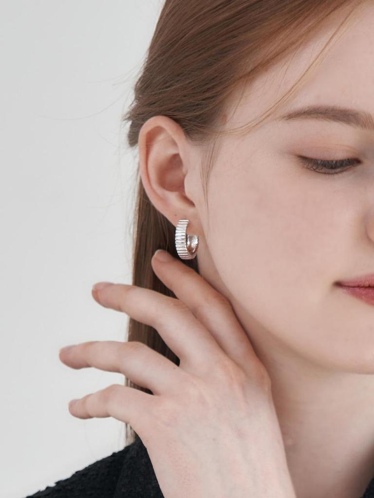 Silver 925 Volume Line One-Touch Ring Earrings GISVEE154