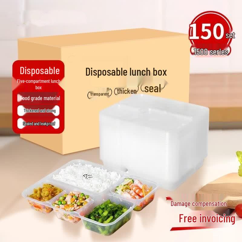 HANDUNYOU Disposable 5-Compartment Takeaway Lunch Box Set