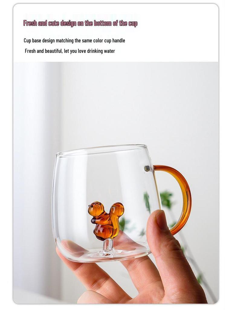 3D Cartoon Animal Glass Cup with Colored Handle - High Borosilicate Household Gift