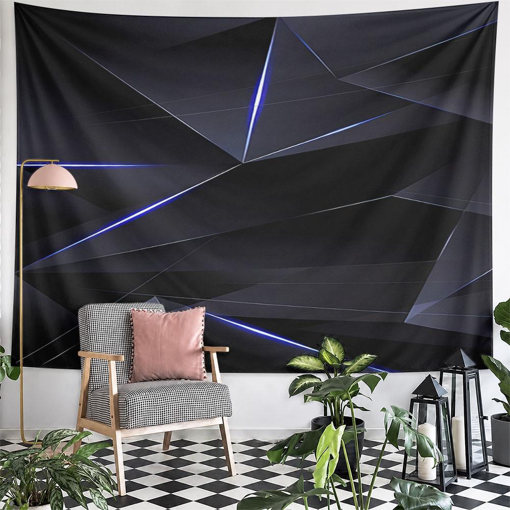 Geometric Black and Blue Abstract Design Pattern Wall Hanging Tapestry Decorative Tapestry Home Decor for Bedroom and Living Room