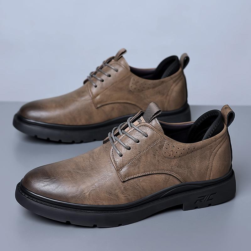 

Leather shoes men s spring and autumn casual breathable formal wear cowhide men s shoes young people business leather shoes 44 коричневый