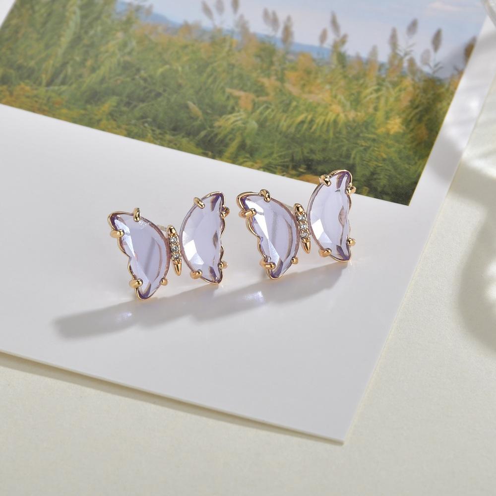 Korean Fashion sweet colored Transparent Butterfly Shaped Crystal Women's Earrings Simple and Elegant Earrings Jewelry Gift