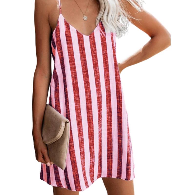 Summer Sleveless Striped Strap Short Dress Women Casual Loose Off Shoulder Sexy Beach Sundress Mini Vestidos Plus Size