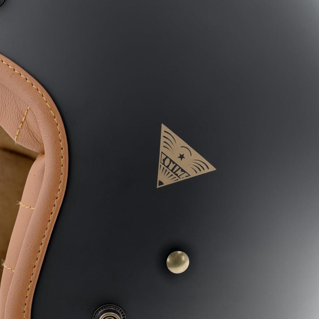 Komine Heritage Leather Jet Helmet for Matte Size L HK-195 Motorcycles, Black,