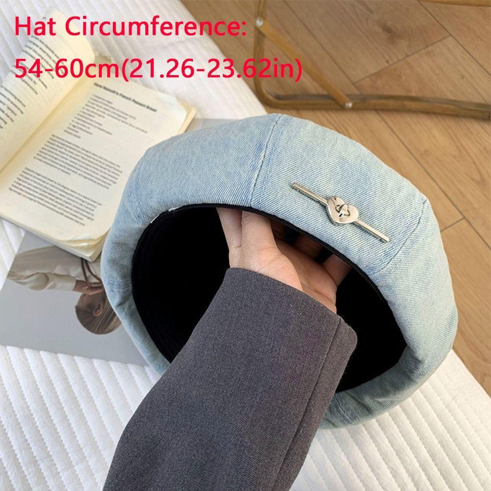 Brimless Design Painter Hat Adjustable Washed Denim Octagonal Hat Casual Beret Hat  for Women Girls