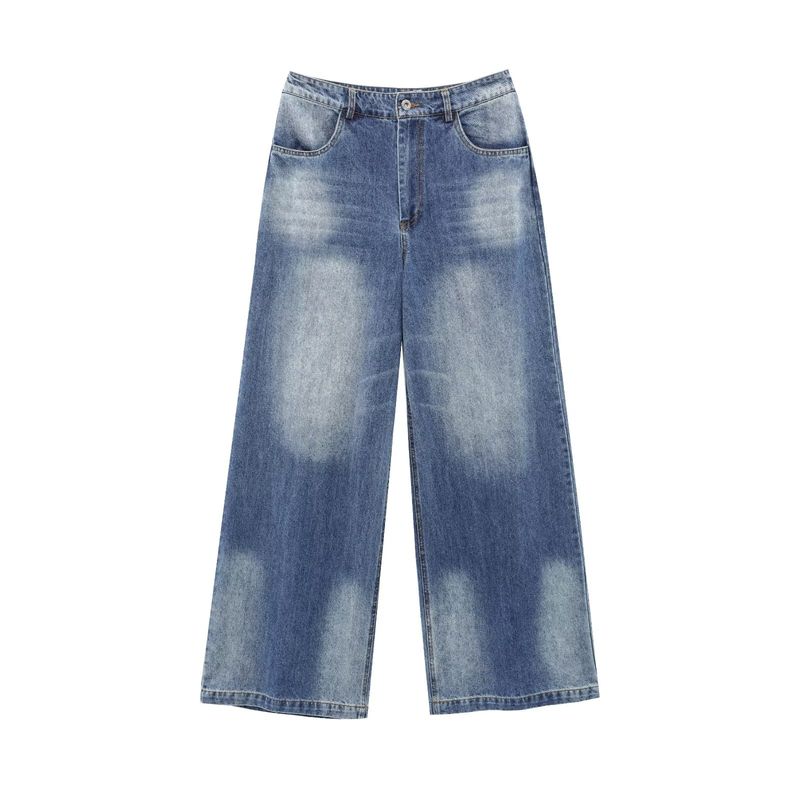 

Kaslead New Arrival Women s Clothing Fashion Style Fashion Washed Denim Jacket Straight-Leg Trousers Suit Pants L