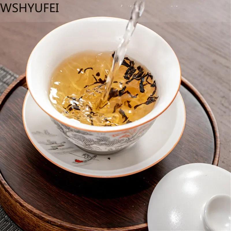 Jingdezhen Ceramic Gaiwan Teacup Handmade Tea Tureen Boutique Tea Bowl Chinese Porcelain Teaware Accessories Drinkware