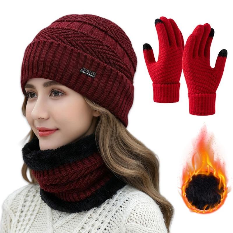 3Pcs/Set Winter Insulation Set, Hat, Scarf, Gloves, Continuous Insulation, Essential for Outdoor Sports and Cycling To Keep Warm