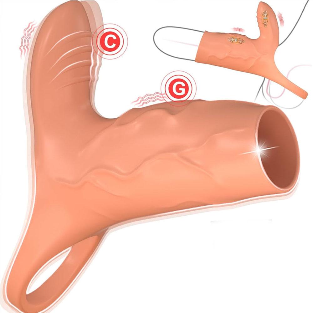 2-in-1 Penis Sleeve Vibrator with Clitoral Stimulator Male Vibrating Cock Ring Penis Ring Vibrator Extender for G-Spot Stimulation Adult Sex Toy