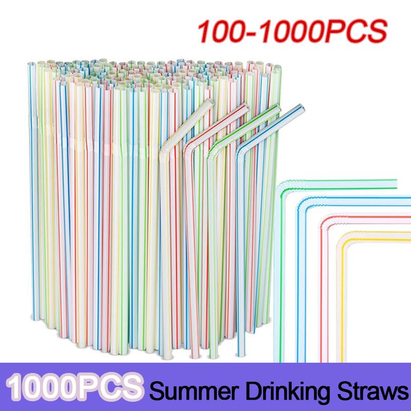 Bendable Plastic Straws for Drinks Cocktail Granite Straw Plastic Drinking Tubes Multicolor Fluorescent Plastic Drinking Straws