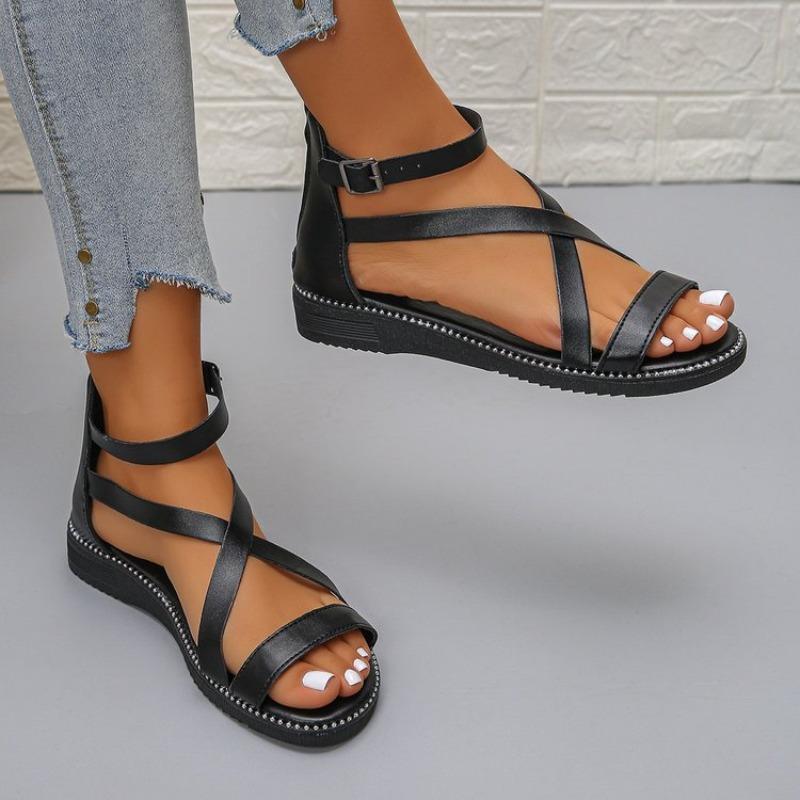 Fashion Ladies Shoes 2025 New Open Toe Women's Sandals Fashion Back Zipper Casual Summer Plus Size Best Seller Comfortable Flat Sandals