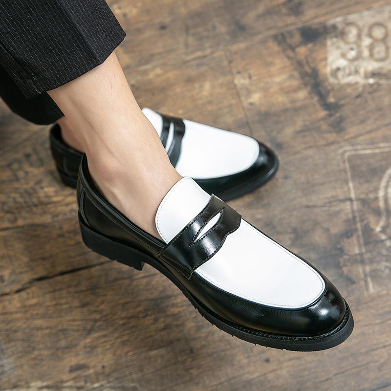 Mocassini da Uomo Lusso Colorblock Bianco e Nero Slip-On Stile Classico Scarpe Casual in Pelle Suola Spessa Mocassino
