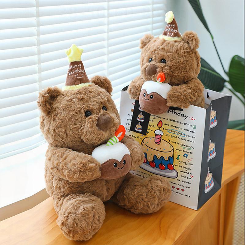Kawaii Plush Toy Cute Bear Stuffed Doll Candle Pillow Birthday Cake Bear Gift for Kids Christmas Present for Girlfriend Large