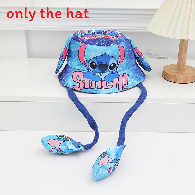 Cartoon Fisherman Hat For Kids With 3d Ears And Stitch Spider Man Print Design Summer Sun Protection Cotton Polyester