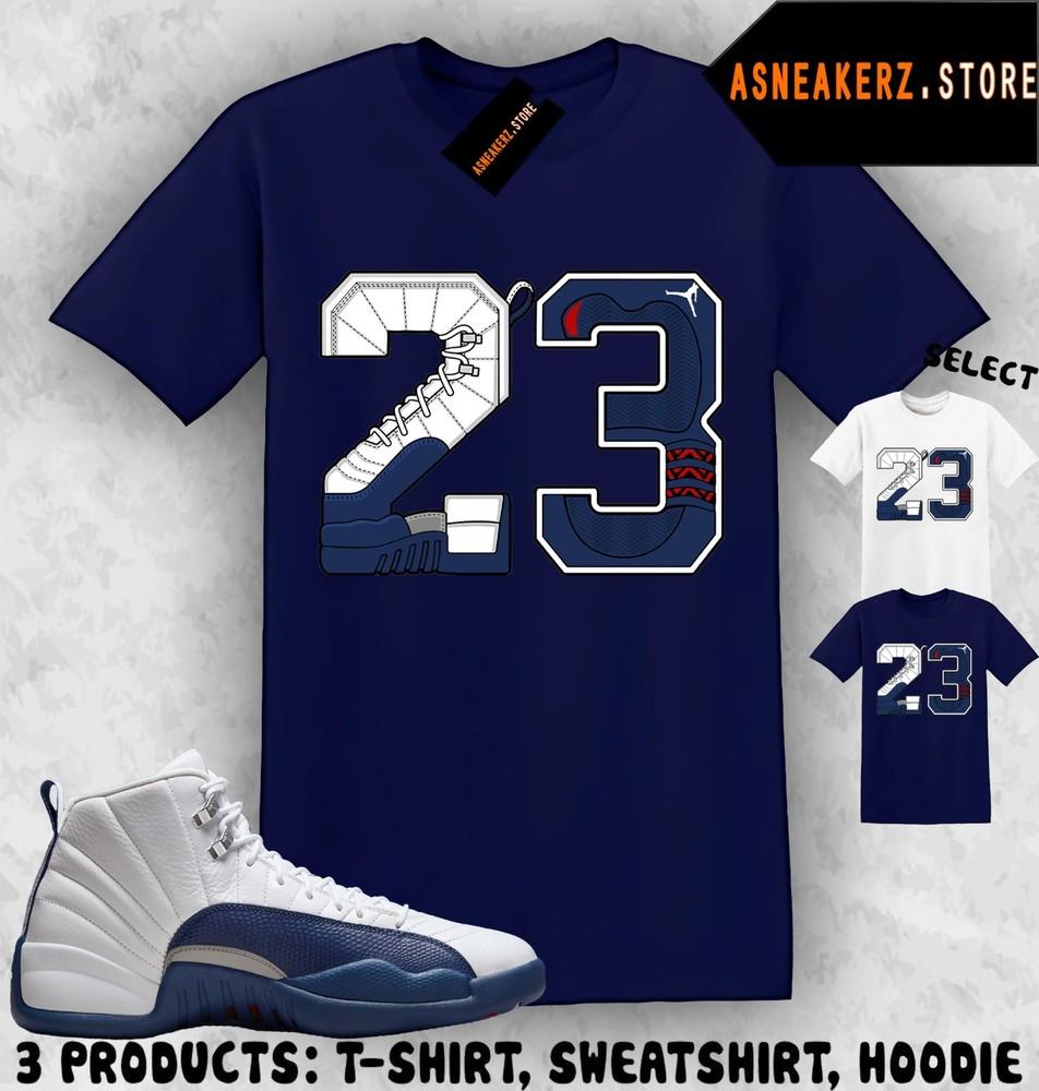 

Футболка в тон AJ 12 French Blue 2025 Сочетающаяся с кроссовками Ретро Номер 23 Футболка Унисекс Футболка XXXL