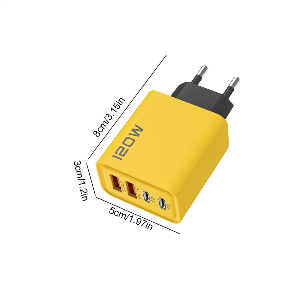 

120W 3.0 USB Fast Phone Charger Type C Quick Charge Charging Adapter 2PD 4 Ports EU Plug EU жовтий