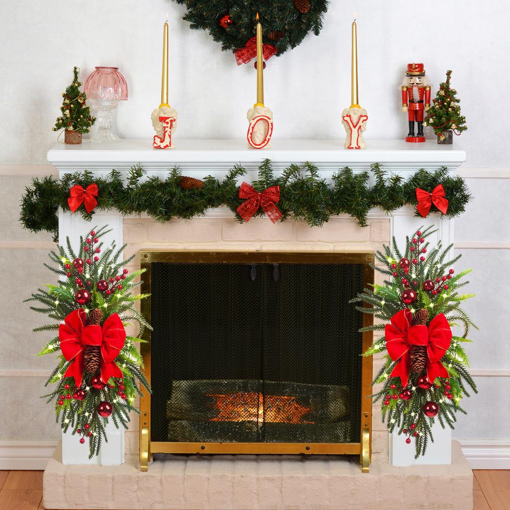 Xmas Staircase Swag with Light String Artificial Wreath Decor for Door Stair Wall Window
