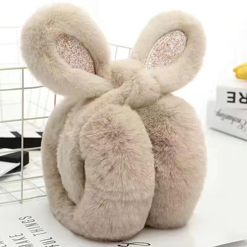 Cute Faux Rabbit Fur Foldable Ear Muffs for Women - Plush, Thickened, and Warm Earmuffs for Autumn and Winter.