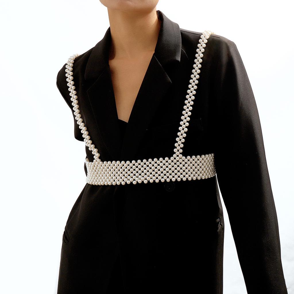Temperamental Beaded Waist Belt Fashionable Pearl Camisole Vest Personality Body Chain For Women
