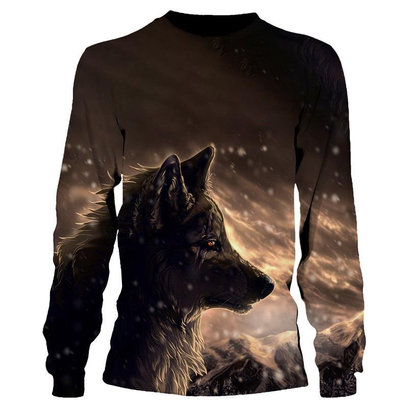 Sport Wear Men Animal Wolf Simple T Shirts Autumn Round Neck Long Sleeve Top Men's Spring Plus Size 3d Print T Shirt