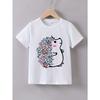 Girls' Summer Short-Sleeve Cartoon 'Flower Hedgehog' Print T-Shirt