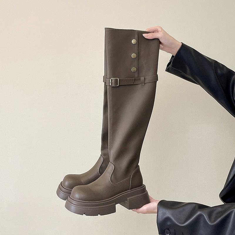 Two wear thick-soled boots for women 2025 autumn and winter new versatile thick heel thick leg circumference boots knight over the knee boots