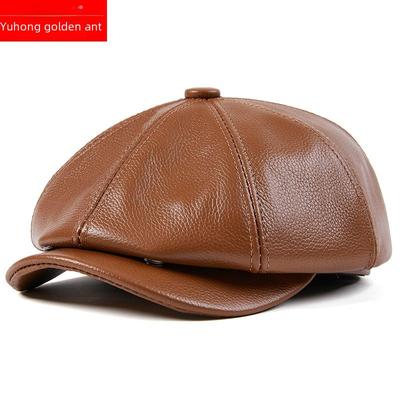 Berretto Ottagonale alla Moda in Pelle di Vacchetta Stile Coreano per Uomo - Autunno/Inverno