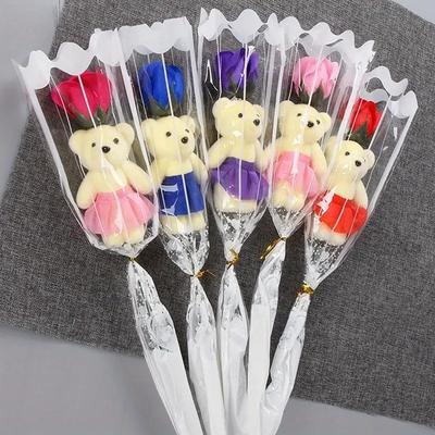5PCS Artificial Rose Bear Flowers Soap Bouquet Set Lovely Flower Gift for Mother's Day Valentine's Birthday Wedding Home Decor
