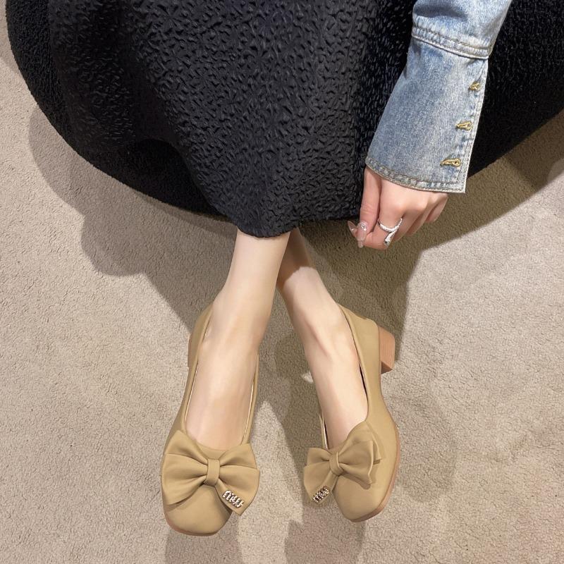 Frühling neue Mary Jane Schuhe eckiger Kopf Temperament Einzelschuhe Damen Schleifen täglich Pendeln Arbeit Damenschuhe