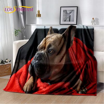 Couverture en peluche douce pour animal de compagnie, motif dessin animé français Pit Bull, en flanelle, pour salon, chambre à coucher, lit, canapé, pique-nique