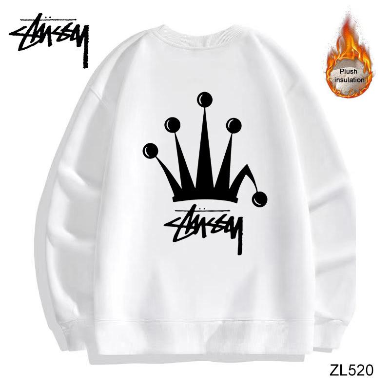 

Stussy Winter Off Shoulder Cotton Silver Fox Fleece Warm Round Neck Sweater Stussy Crown Logo Print Round Neck Sweater