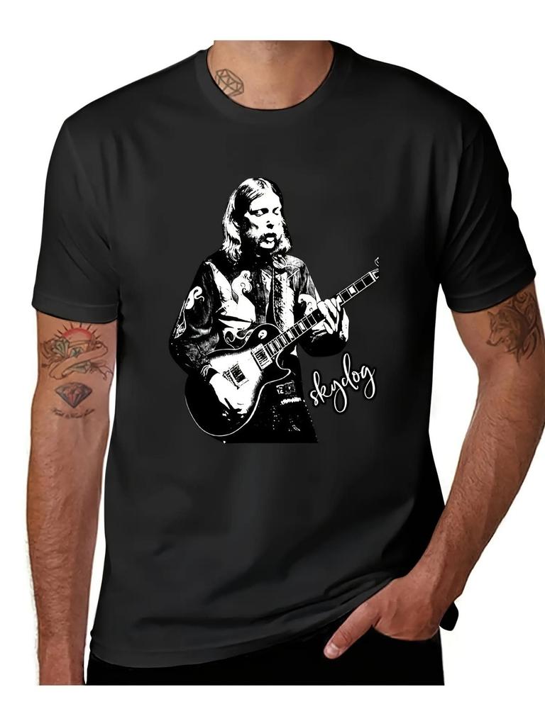 Unisexs Black And White Guitar Player Print Crew Neck T Shirt Music Inspired Casual Style For Guitar Fans And Streetwear