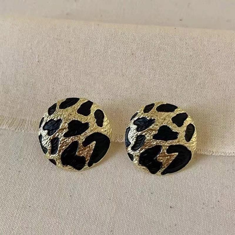 Modern Earrings Leopard Print Round Ear Studs Jewelry Gift For Women And Teens Alloy Metal Construction Ear Accessories