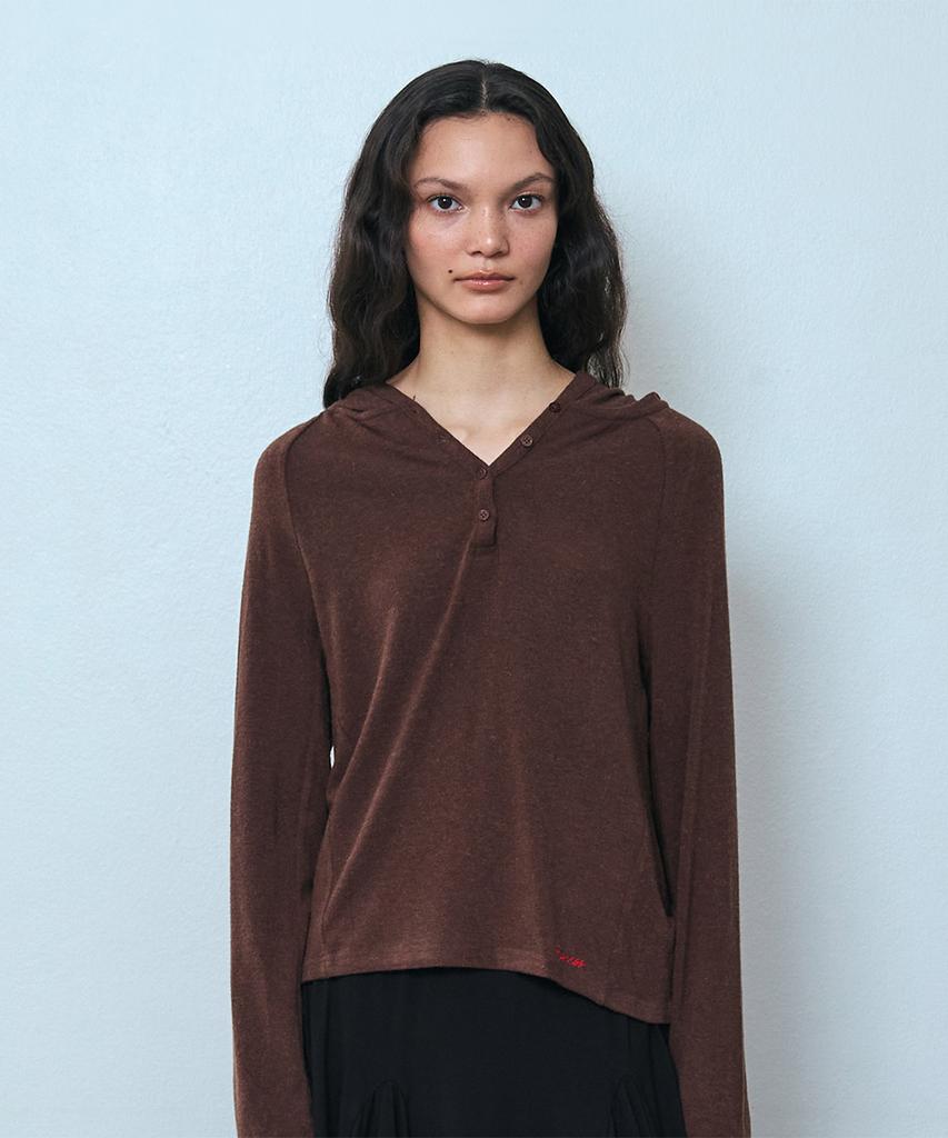PISCESS Button-Up Slim Fit Hoodie_Brown