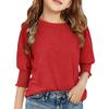Girls' 3/4 Sleeve Blouse - Round Neck Ruffle Shirt